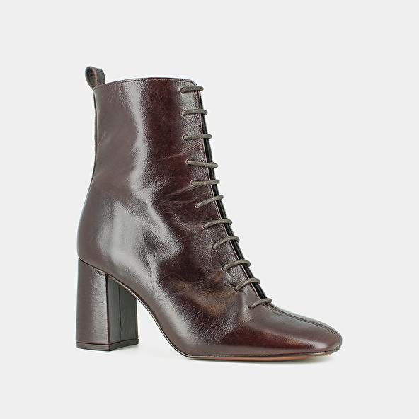 Jonak Bottines à Talons Et à Lacets In Chocolate Distressed Leather BOSE