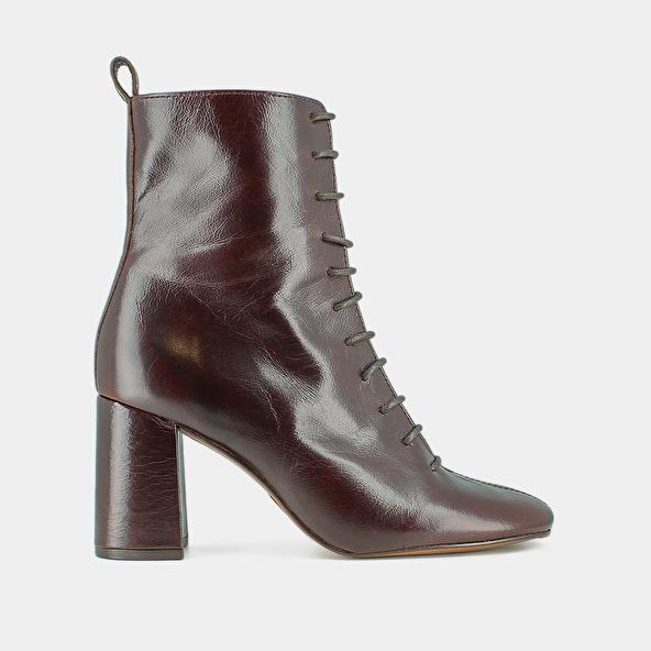 jonak Bottines à talons et à lacets in chocolate distressed leather BOSE