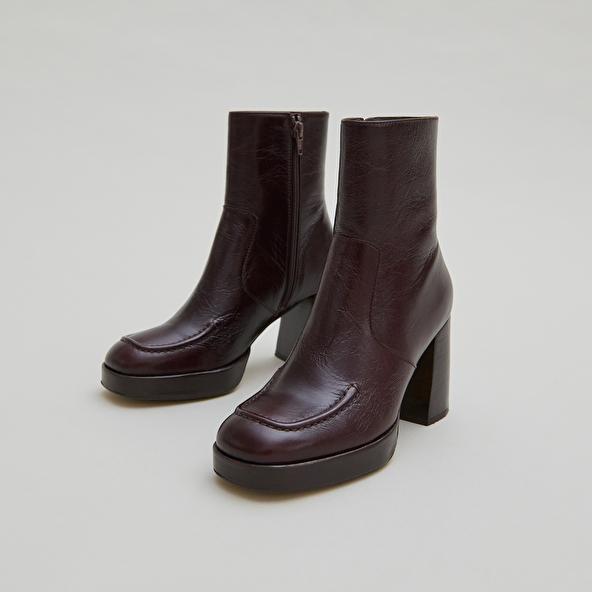 Jonak Bottines à Talons Et Bouts Carrés In Chocolate Distressed Leather VERONICA