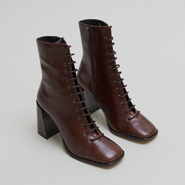 Jonak Bottines à Talons Lacées In Brown Distressed Leather VANDELLE