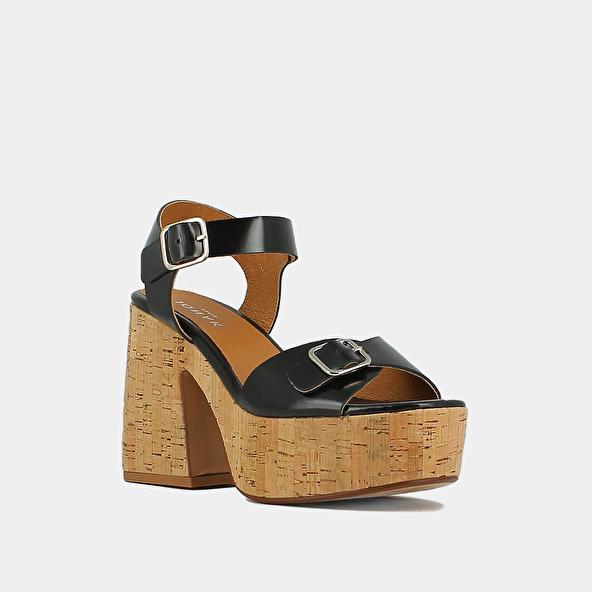 Jonak Buckle And Platform Sandals In Black Glazed Leather MATHILDE