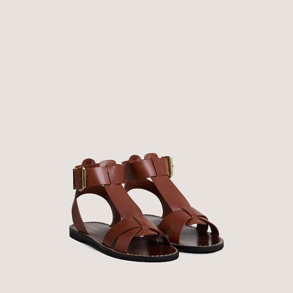 Jonak Buckle And Strap Sandals In Cognac Leather WHISPER