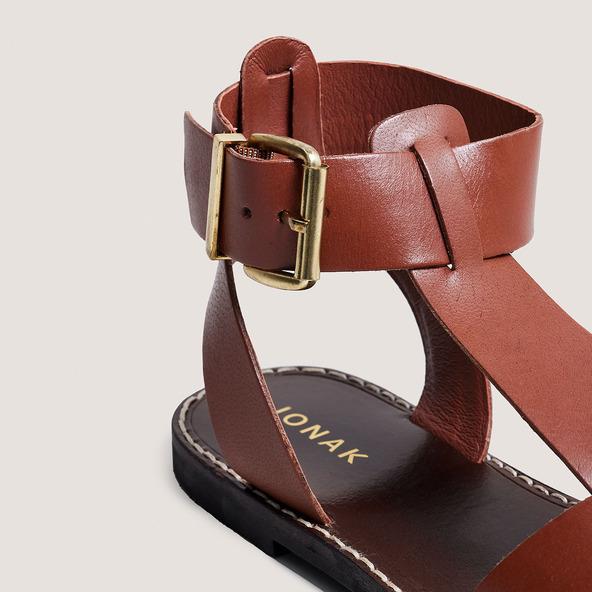 Jonak Buckle And Strap Sandals In Cognac Leather WHISPER