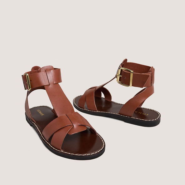 Jonak Buckle And Strap Sandals In Cognac Leather WHISPER
