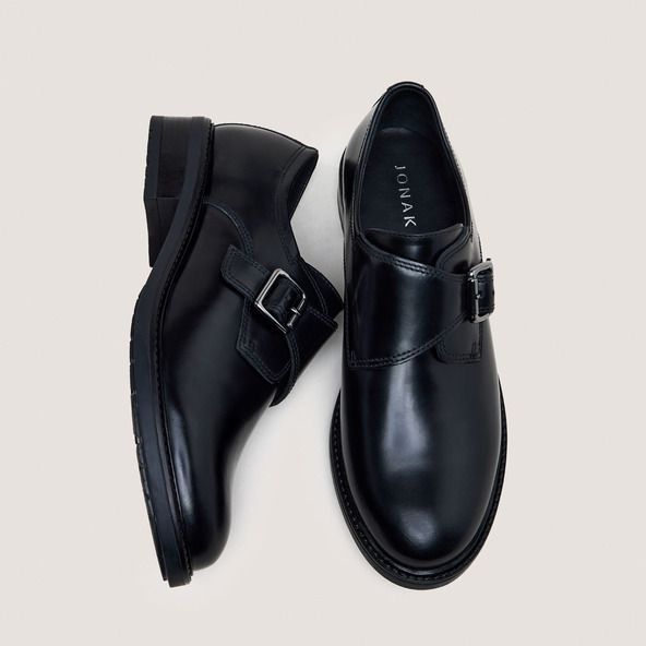 Jonak Buckle Derbies In Glazed Black Leather ATLANTIS