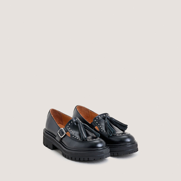 Jonak Chunky Sole Loafers With Tassels In Black Leather AIMANTE