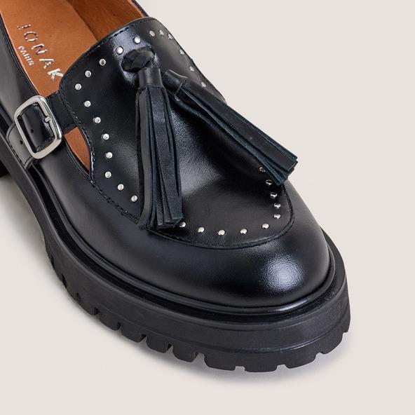 Jonak Chunky Sole Loafers With Tassels In Black Leather AIMANTE