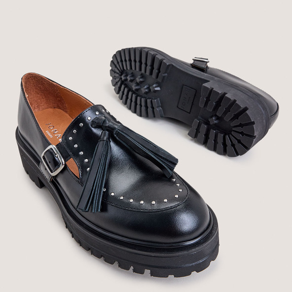 Jonak Chunky Sole Loafers With Tassels In Black Leather AIMANTE