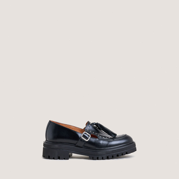 jonak Chunky sole loafers with tassels in black leather AIMANTE