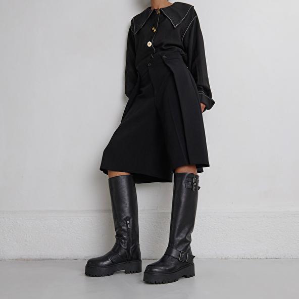 Jonak Chunky Strap Boots With Treaded Soles In Black Grained Leather REINE