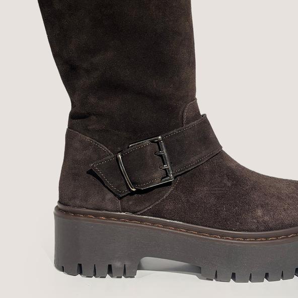 Jonak Chunky Strap Boots With Treaded Soles In Dark Brown Split Leather REINE