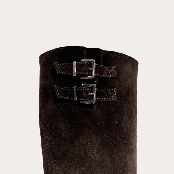 Jonak Chunky Strap Boots With Treaded Soles In Dark Brown Split Leather REINE