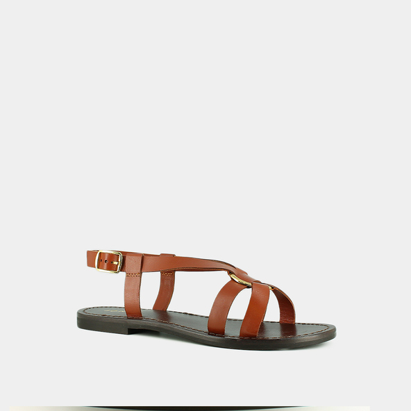 Jonak Cross-strap Plagettes In Cognac Leather WOODSTOCK