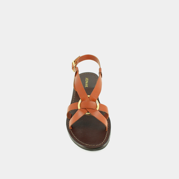Jonak Cross-strap Plagettes In Cognac Leather WOODSTOCK