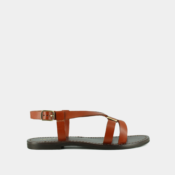 jonak Cross-strap plagettes in cognac leather WOODSTOCK