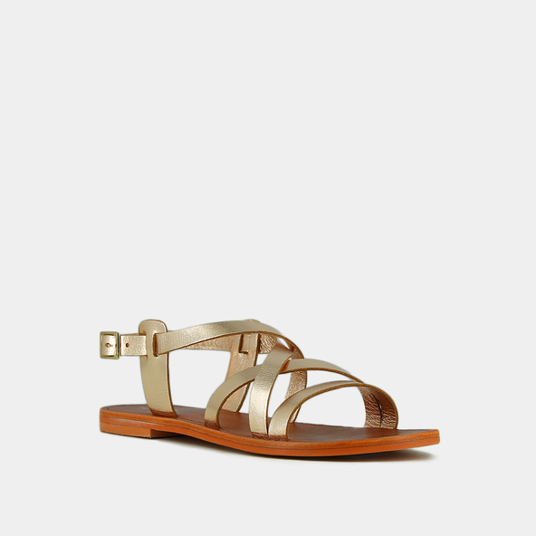 Jonak Cross-strap Plagettes In Platinum And Cognac Metallic Leather WISCHIA