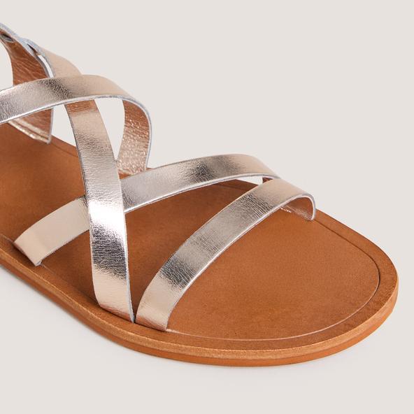 Jonak Cross-strap Plagettes In Platinum And Cognac Metallic Leather WISCHIA