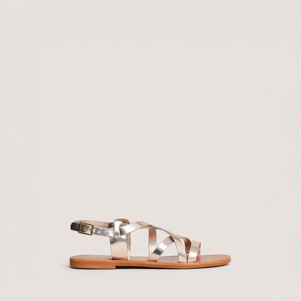 jonak Cross-strap plagettes in platinum and cognac metallic leather WISCHIA