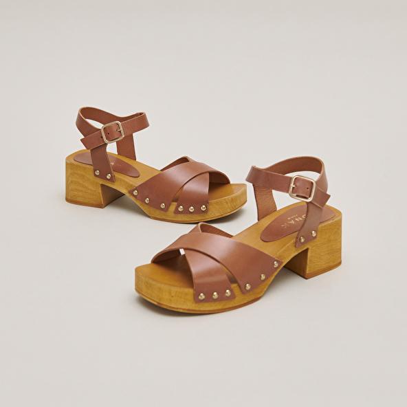 Jonak Cross-strap Studded Sandals In Cognac Leather MAE