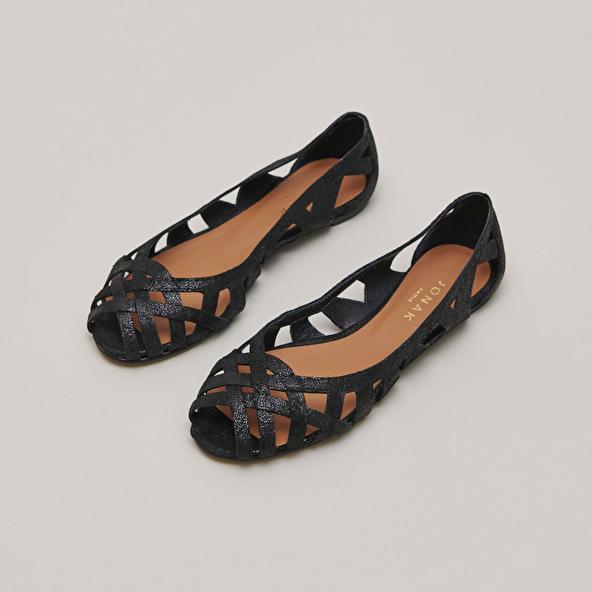 Jonak Cut-out Ballet Flats With Laminated Black Upper DERAY