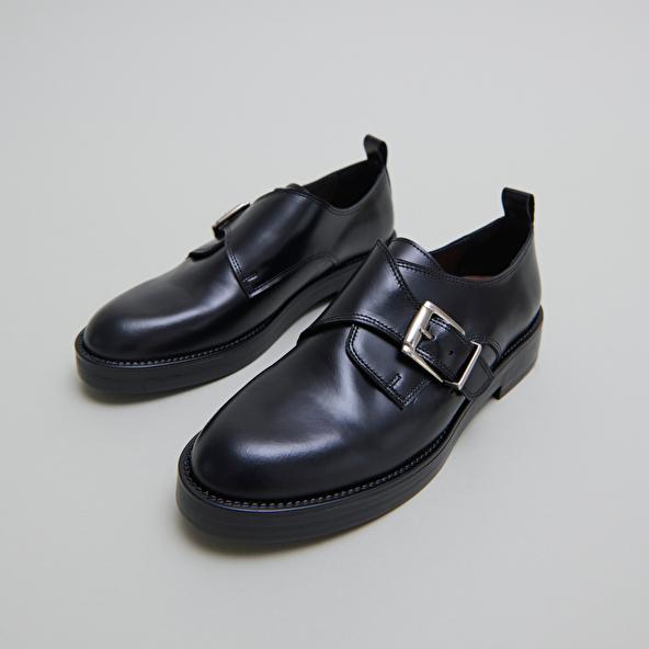 Jonak Derbies à Boucles Ajustables In Black Glazed Leather ARCHIBALD
