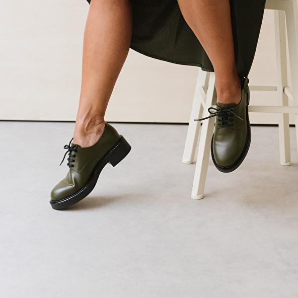 Jonak Derbies With Laces And Thick Sole In Khaki Glazed Leather DIDON