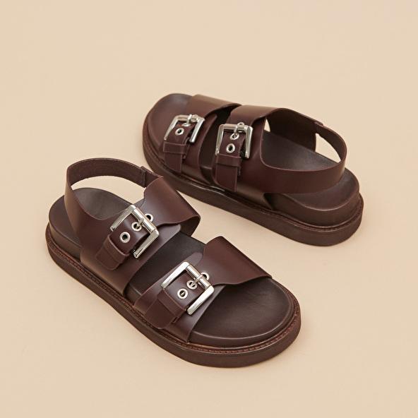 jonak Double buckle sandals in dark brown glazed leather LAGO