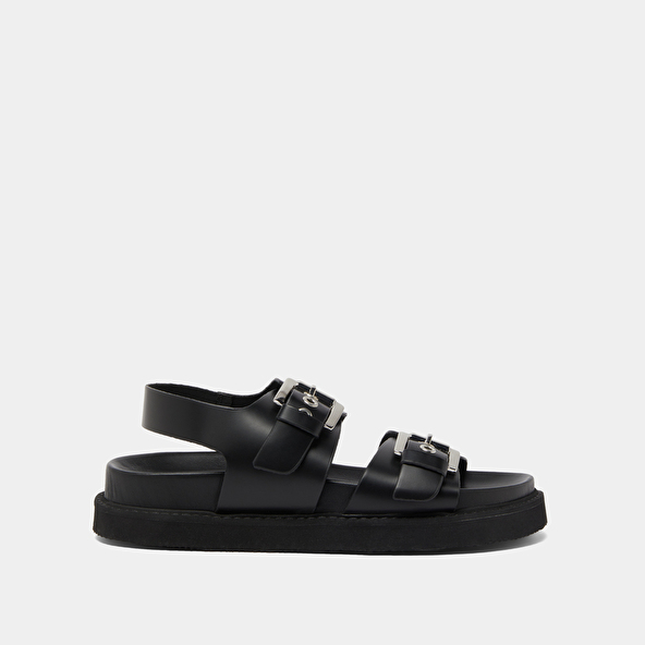Jonak Double Buckle Sandals In Glazed Black Leather LAGO