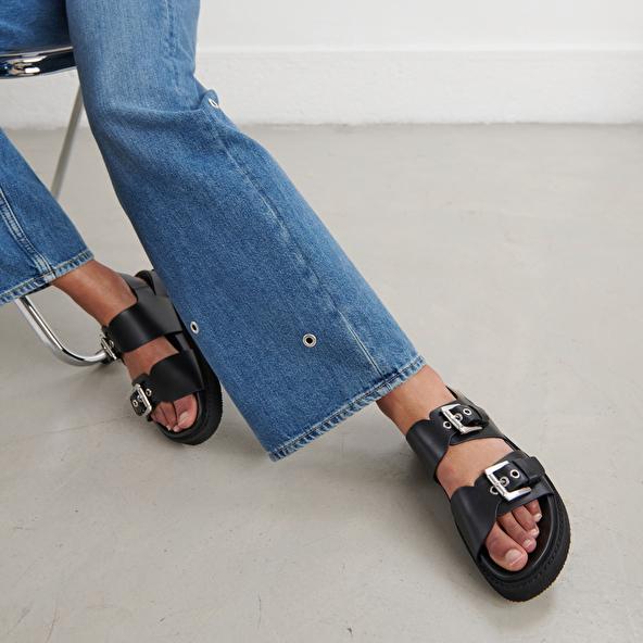 Jonak Double Buckle Sandals In Glazed Black Leather LAGO