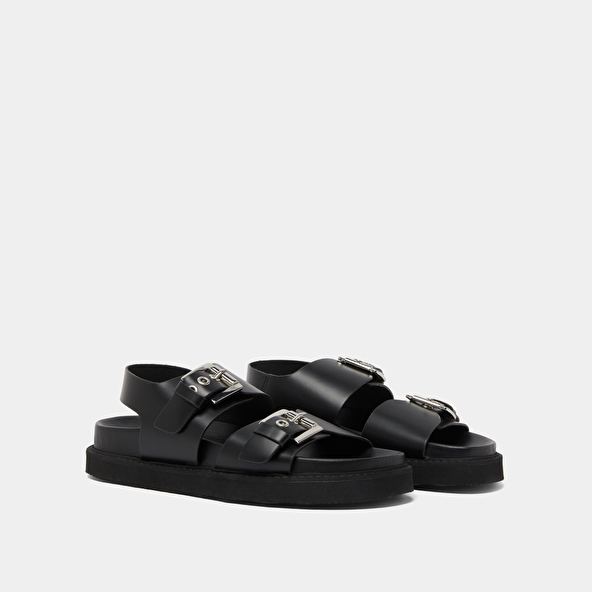 Jonak Double Buckle Sandals In Glazed Black Leather LAGO