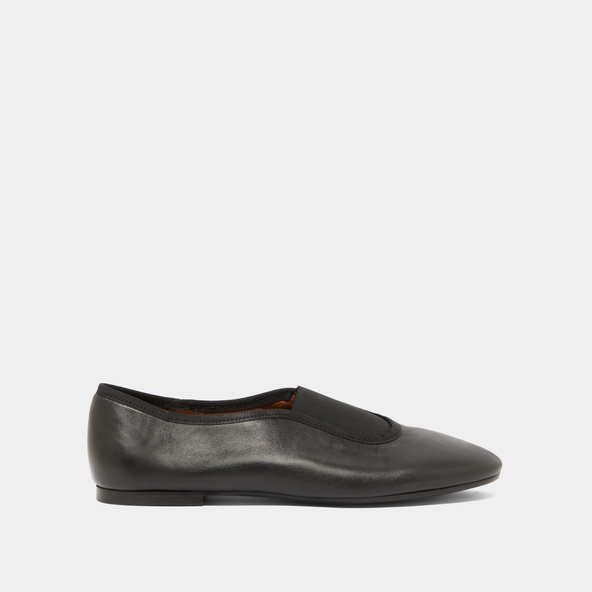 Jonak Elastics Ballet Flats In Black Leather And Black Textile DABO