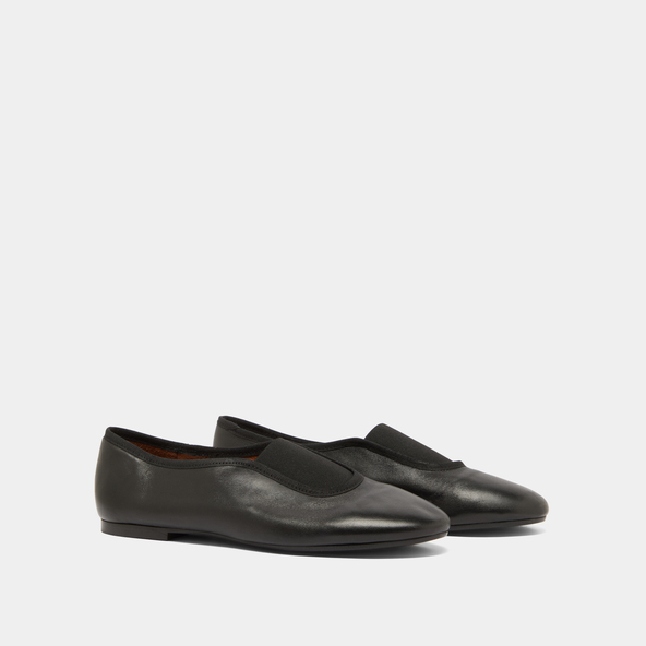 Jonak Elastics Ballet Flats In Black Leather And Black Textile DABO