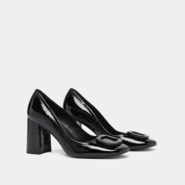 Jonak Escarpins Avec Boucles In Black Pleated Patent BISOU