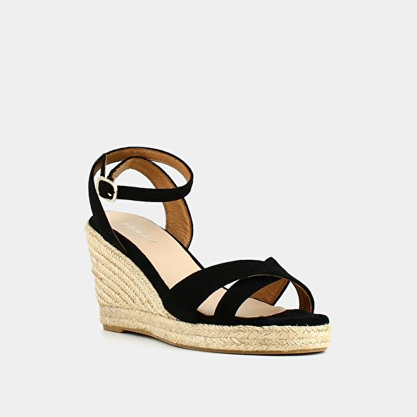 Jonak Espadrilles With High Heels And Straps In Black Leather SIBEL