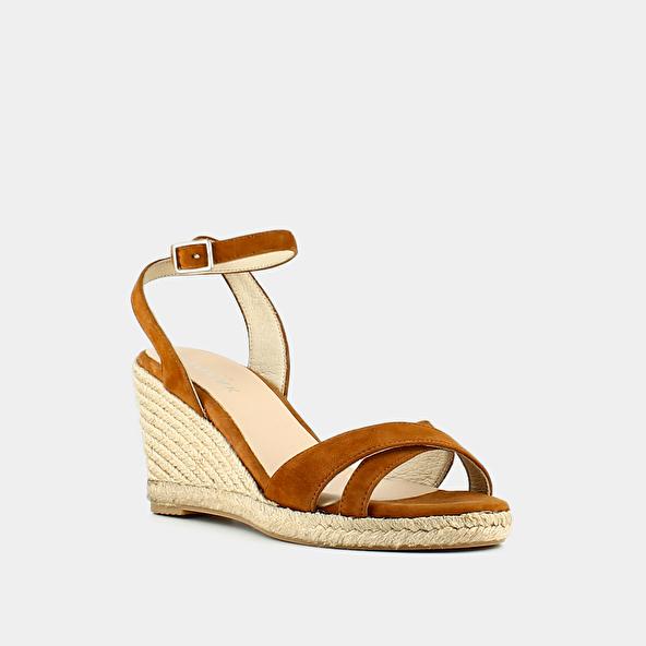 Jonak Espadrilles With High Heels And Straps In Cognac Leather SIBEL