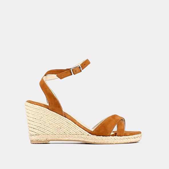 jonak Espadrilles with high heels and straps in cognac leather SIBEL