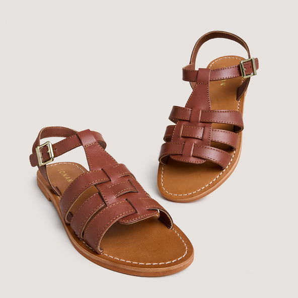Jonak Flat Braided Sandals In Cognac Leather WINNIE