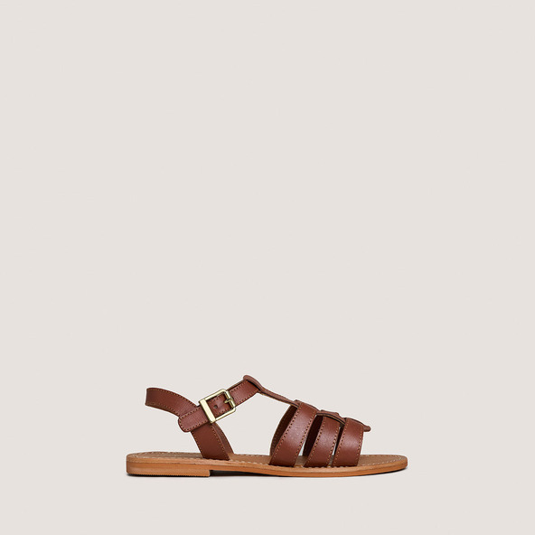 jonak Flat braided sandals in cognac leather WINNIE