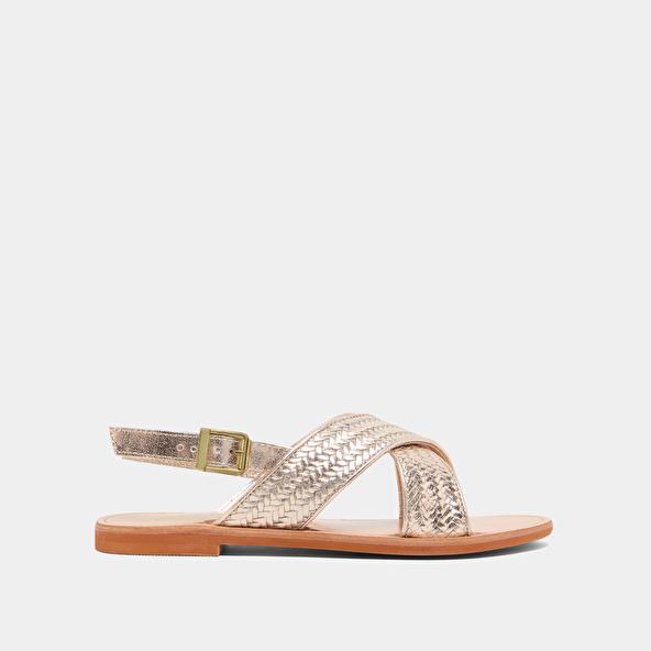 Jonak Flat Sandals With Broad Straps In Platinum Metallic Leather WAPITI