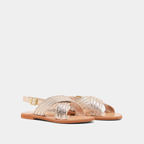 Jonak Flat Sandals With Broad Straps In Platinum Metallic Leather WAPITI