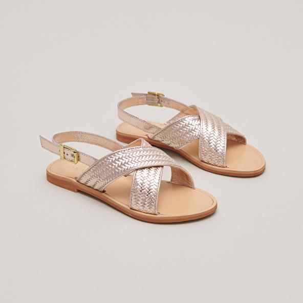 jonak Flat sandals with broad straps in platinum metallic leather WAPITI