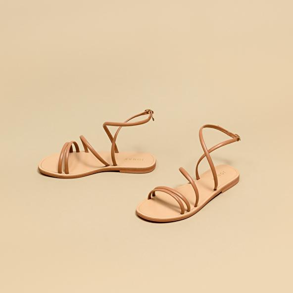 jonak Flat sandals with straps in camel leather APOLLINE