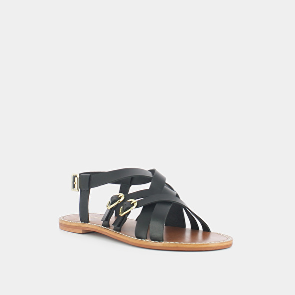 Jonak Flat Sandals With Woven Soles In Black Leather WOURY