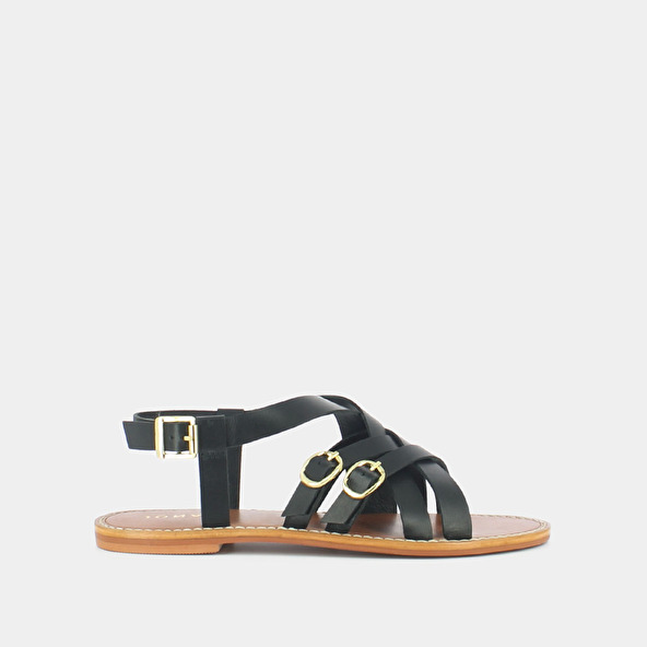 jonak Flat sandals with woven soles in black leather WOURY