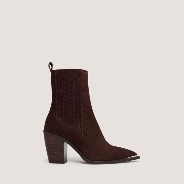 Jonak Gathered Boots With Heel In Chocolate Brown Suede BASAMA