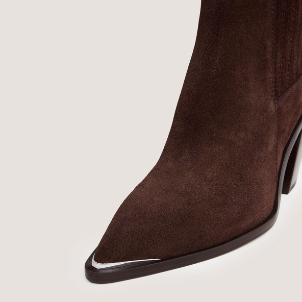 Jonak Gathered Boots With Heel In Chocolate Brown Suede BASAMA