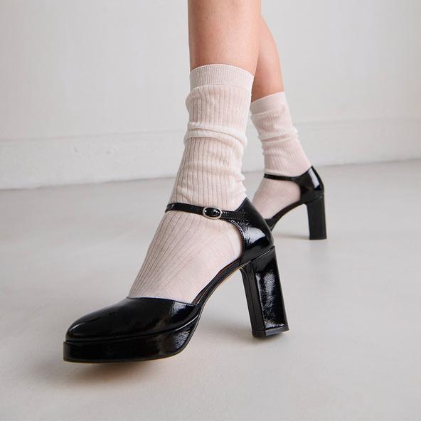 jonak Heeled and platforms Mary Jane in black pleated varnish VOLARE