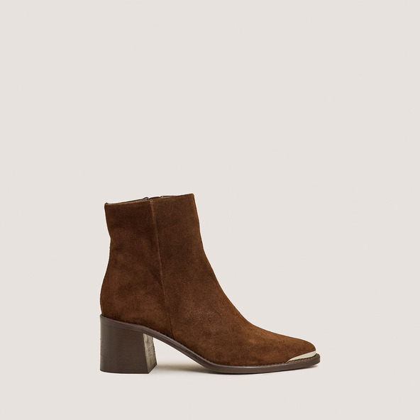 Jonak Heeled Ankle Boots With Gold Tips In Brown Suede DELO