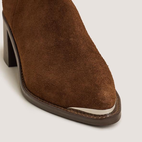 Jonak Heeled Ankle Boots With Gold Tips In Brown Suede DELO