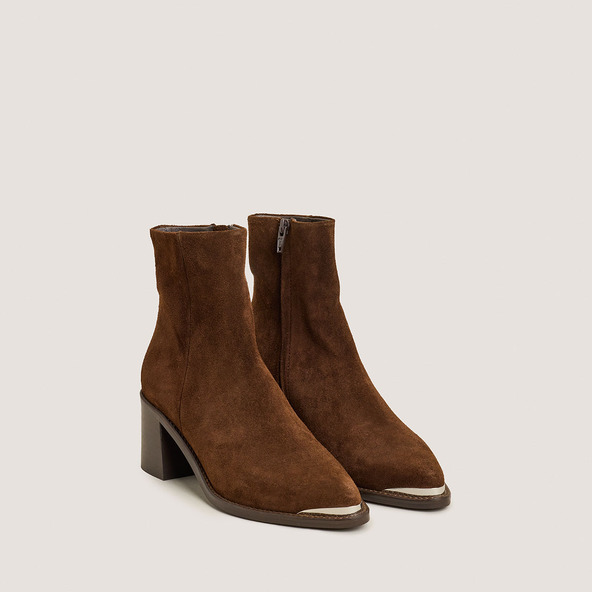 jonak Heeled ankle boots with gold tips in brown suede DELO